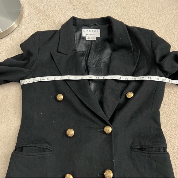 Vintage 1980s Jaeger Women’s Double Breasted Black Wool Blazer Gold Buttons - Picture 14 of 15